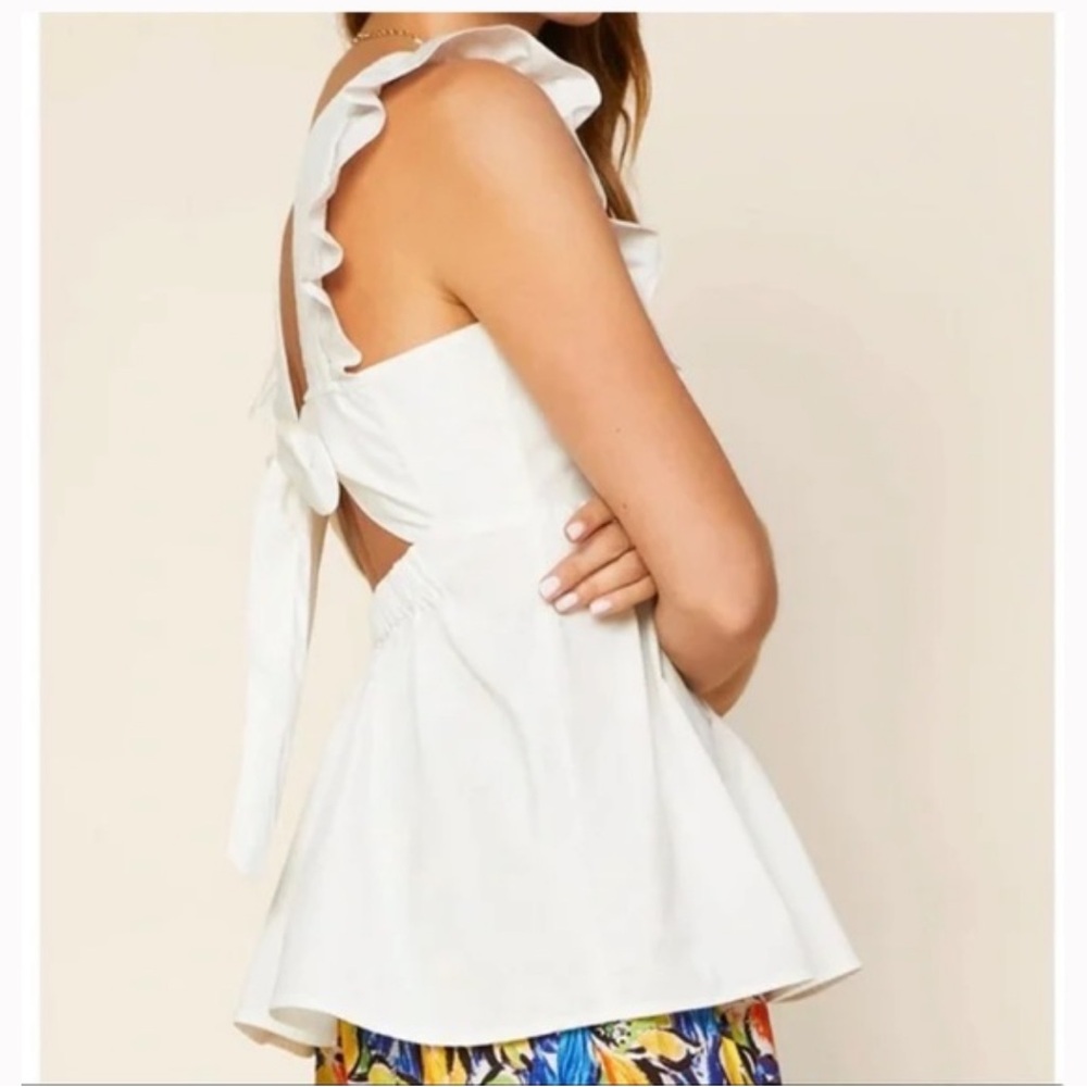 Skies Are Blue White Ruffle Tie Back Tank Top